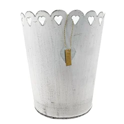 Pflanztopf Shabby Chic weiß mit Herzen, Metalltopf weiß used look, 9x11cm