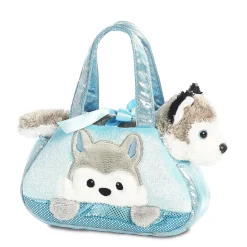 Plüsch Tasche mit Stofftier Hund Husky grau-weiß, Fancy Pals, Peek-a-Boo, 20cm, Aurora World