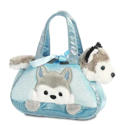 Plüsch Tasche mit Stofftier Hund Husky grau-weiß, Fancy Pals, Peek-a-Boo, 20cm, Aurora World
