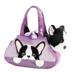 Plüsch Tasche mit Stofftier Hund, Franz. Bulldoge schwarz-weiß, Fancy Pals, Peek-a-Boo, 20cm, Aurora