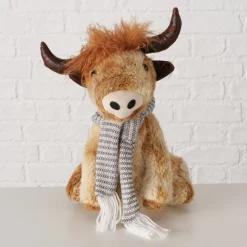 Plüsch Hochlandrind Buffy, Türstopper, kleiner brauner Büffel sitzend, 37cm, Boltze Home Collection