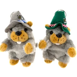 Plüschtier Murmeltier Jodler, Murmeltier mit Jodelsound, grauer oder grüner Hut, 18cm