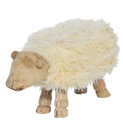 Schaffellhocker Berta, Holzhocker Schaf aus Naturholz und Schafwolle, 42x75cm, WMG Grünberger