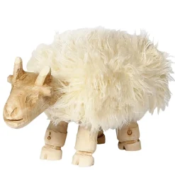 Schaffellhocker Berti, Holzhocker Schaf, Naturholz-cremeweiß, 30x50cm, WMG Grünberger