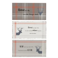Schild Hirsch Karo, Metallschild Heimat ist da..., 40x20cm, Boltze Home Collections