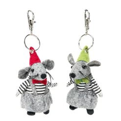 Schlüsselanhänger Filzmaus, Wichtel Mäuse Sofia + Giulia, rot+grün, 8cm, Set/2