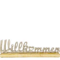 Schriftzug Willkommen, Aufsteller aus Holz mit silbernem Schriftzug, 41cm