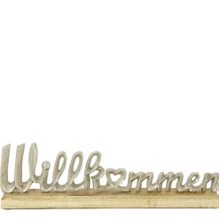 Schriftzug Willkommen, Aufsteller aus Holz mit silbernem Schriftzug, 41cm