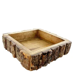 Serviettenhalter Naturholz, Holzschale mit Rinde, Serviettenbox, 22x22x5cm