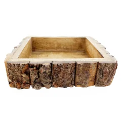 Serviettenhalter Naturholz, Holzschale mit Rinde, Serviettenbox, 22x22x5cm