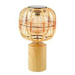 Solar Tischlampe Lampenschirm Korb mit Standfuß in Holzoptik, 36cm