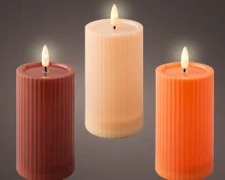 Solar Kerze braun, Kerze mit Rillen,12cm, Lumineo