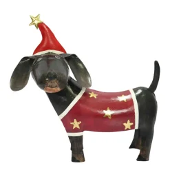 Spardose Hund mit Weihnachtsmütze, Metallhund Weihnachten, 22x23cm