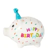 Spardose Party Schweinchen Happy Birthday, Sparschwein weiß mit Partyhut, Keramikspardose