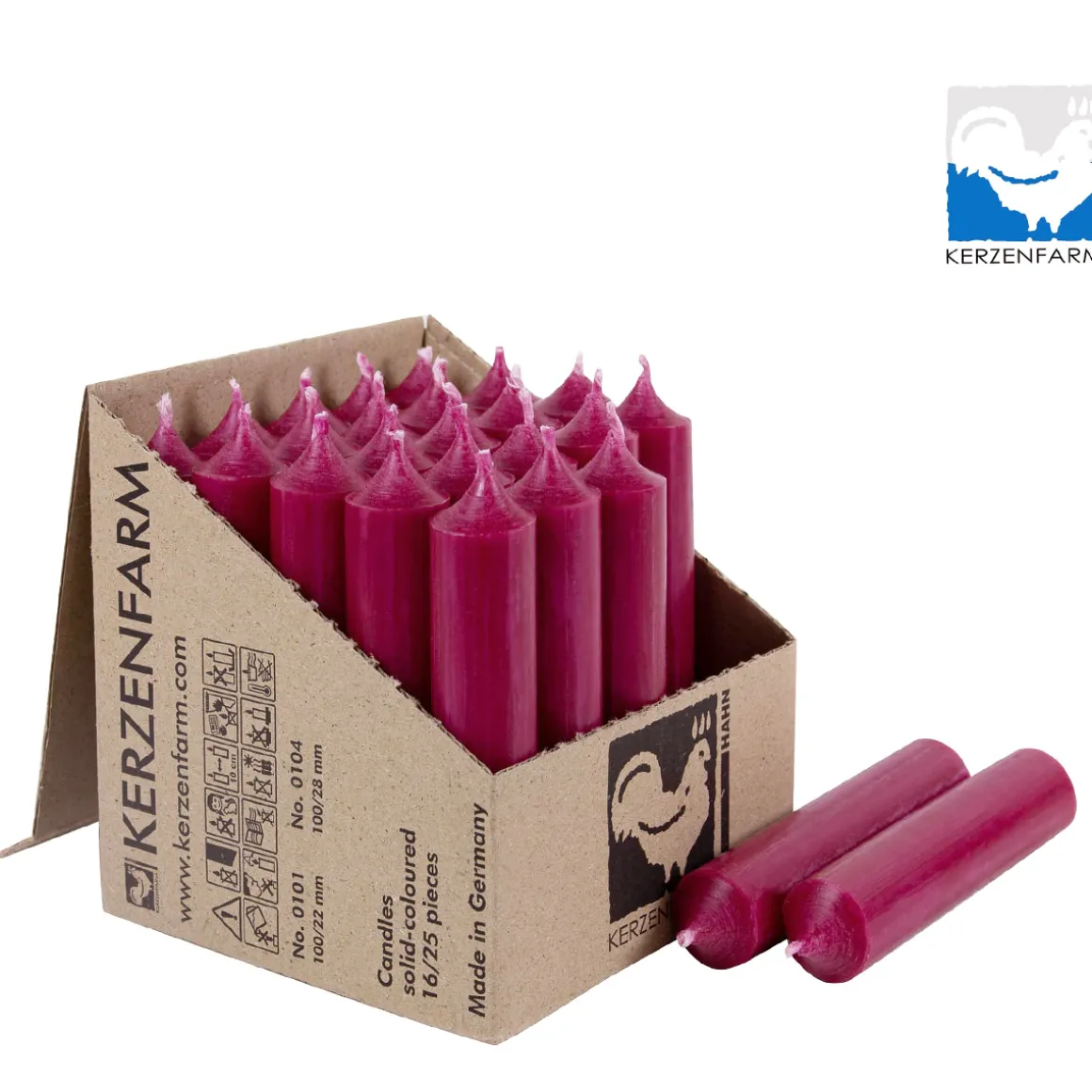 Stabkerze himbeerrot rustikal, Wachskerze, 100x22mm, Kerzenfarm Hahn