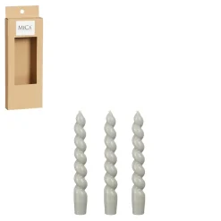 Stabkerze Twist gedreht, Spitzkerzen hellgrün glänzend, 3 St/Pack, 18cm, Mica Decorations