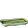 Tablett moosgrün, rustikale Steingutschale länglich, 20cm, Ib Laursen