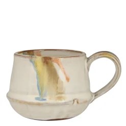Tasse Kalmar mit Henkel mehrfarbige Streifen, rustikale Steingut-Tasse, Ib Laursen