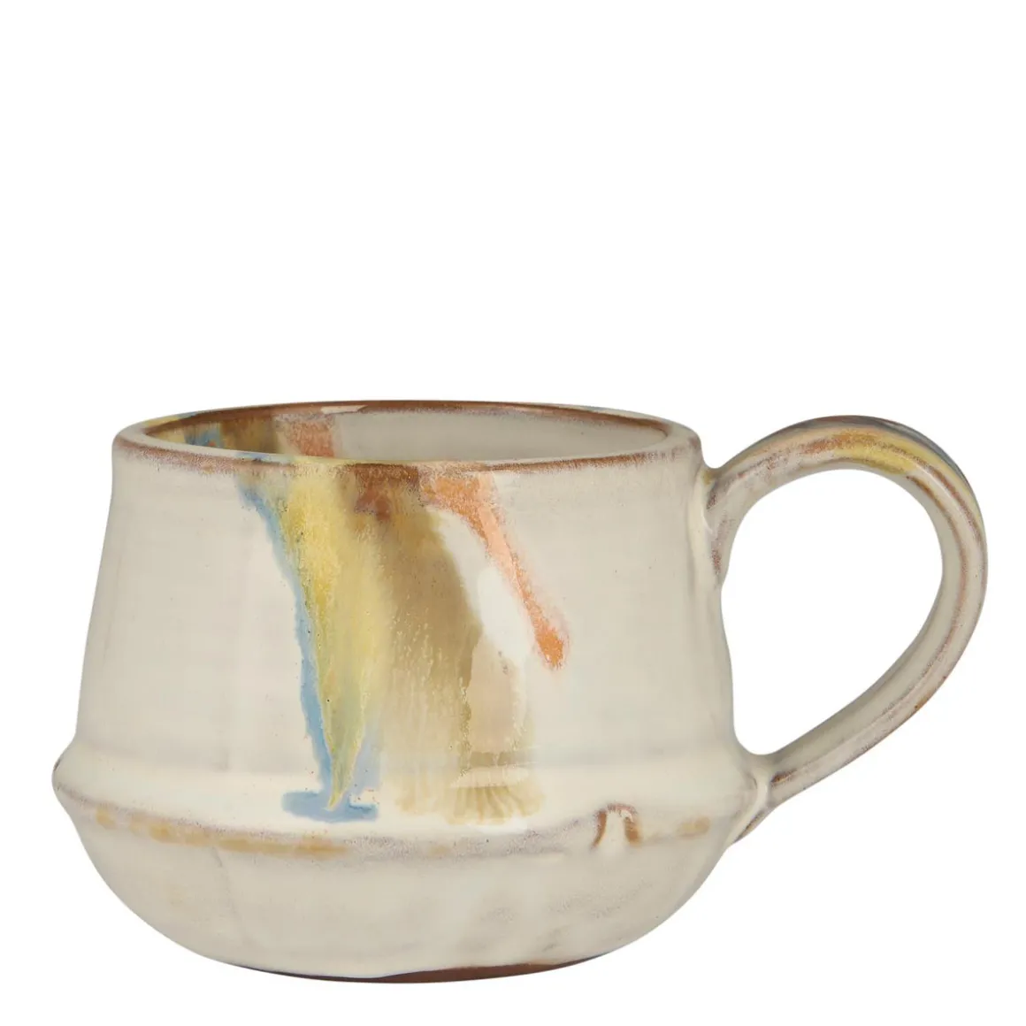 Tasse Kalmar mit Henkel mehrfarbige Streifen, rustikale Steingut-Tasse, Ib Laursen