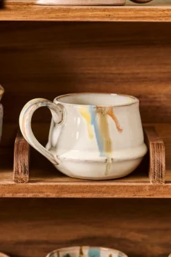 Tasse Kalmar mit Henkel mehrfarbige Streifen, rustikale Steingut-Tasse, Ib Laursen