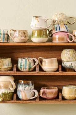 Tasse Kalmar mit Henkel mehrfarbige Streifen, rustikale Steingut-Tasse, Ib Laursen