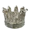 Teelichthalter Krone Antiklook, Glaskrone silber, 7cm