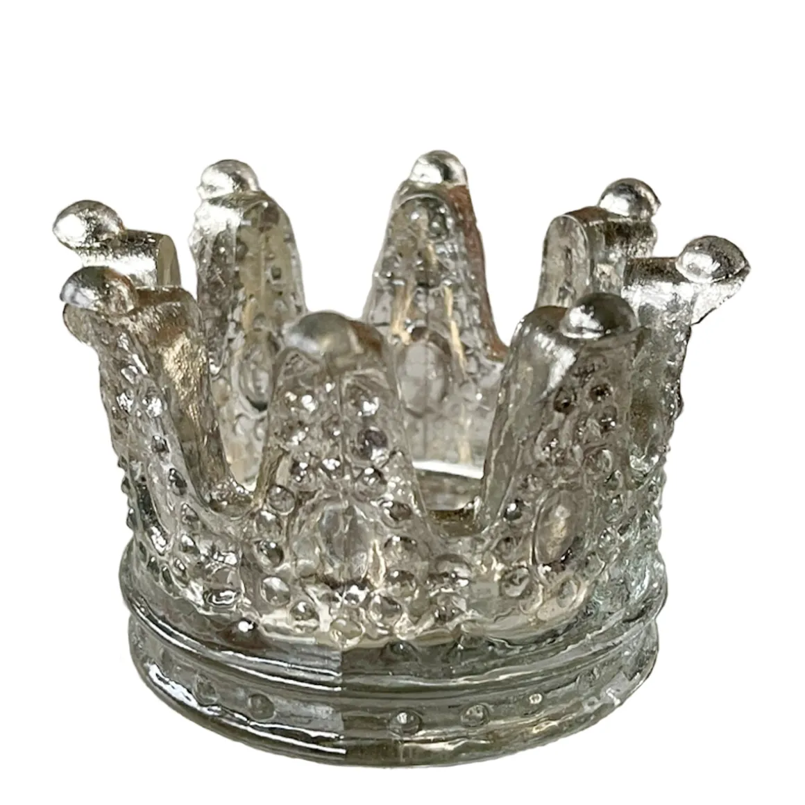 Teelichthalter Krone Antiklook, Glaskrone silber, 7cm