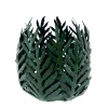 Teelichthalter Leaves dunkelgrün, Metallwindlicht filigrane Blätter, 9x8cm