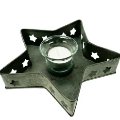 Teelichthalter Weihnachten grau used look, Zinkstern, Zinkschale mit Sterne