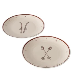 Teller Mountains Skistöcke, Keramikteller Winter, Ø21cm, Keramik, Boltze Home Collections