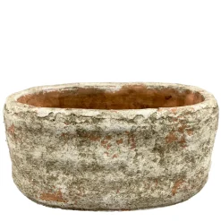 Tonschale Moola oval Shabby Chic, Zementtopf rötlich-braun, 18x9cm