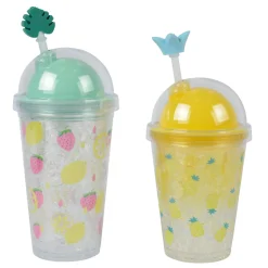 Trinkbecher Space türkis, Erdbeeren und Zitronen, 17x10cm, Kunststoff