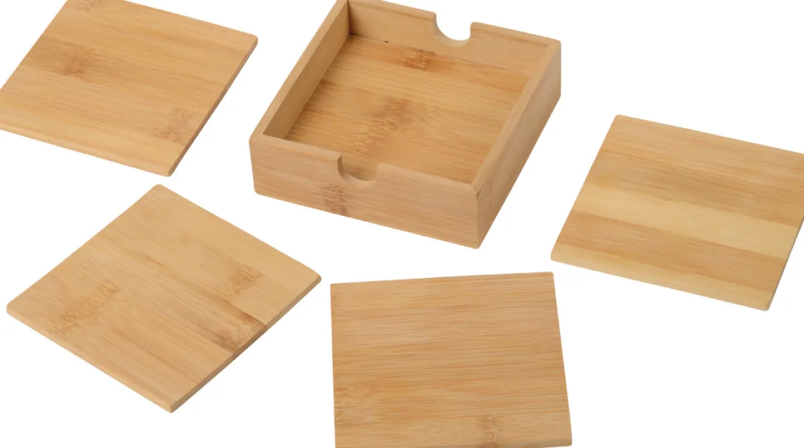 Untersetzer Bambus, Holzuntersetzer quadratisch, 4 St in der Box, 10x10cm