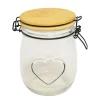 Vorratsglas Herz, Schnappglas mit Bambusdeckel und Herz, 11x14cm