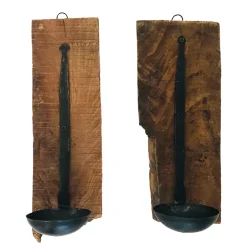 Wandkerzenhalter Kelle used look, Antikes Holzbrett mit Eisenkelle, 47cm