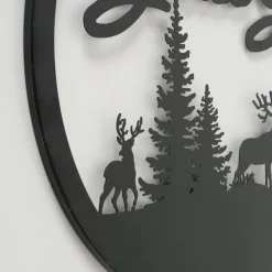 Wandobjekt Hirsch Ludwig, Metallschild mit Spruch: Grüss Gott, Ø50cm, Boltze Home Collections