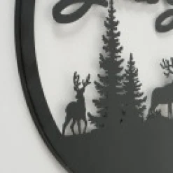 Wandobjekt Hirsch Ludwig, Metallschild mit Spruch: Grüss Gott, Ø50cm, Boltze Home Collections