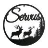 Wandobjekt Hirsch Ludwig, Metallschild mit Spruch: Servus, Ø50cm, Boltze Home Collections