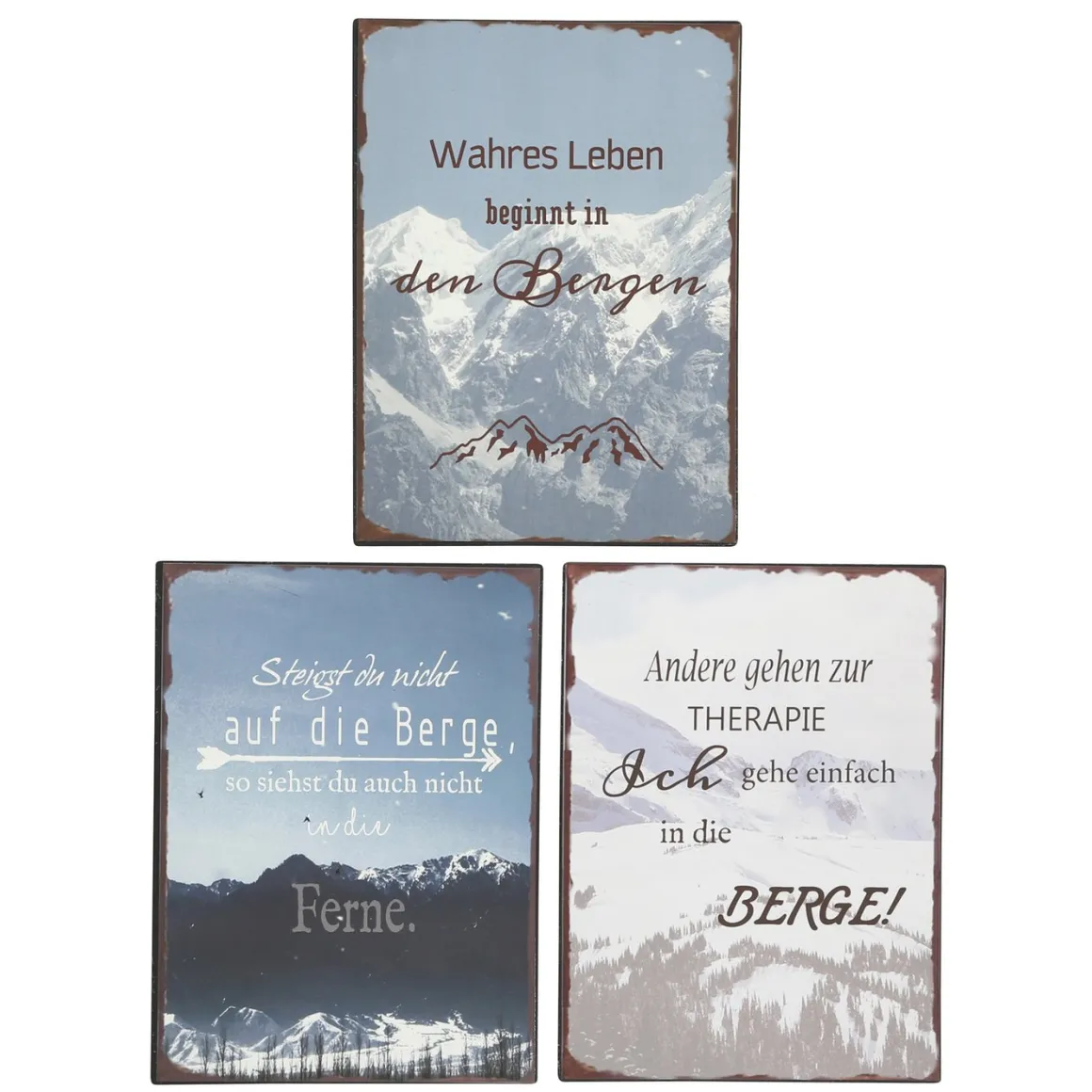 Wandschild Berge, Metallschild: Wahres Leben beginnt in den Bergen, 40x30cm, Boltze Home Collections