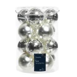 Weihnachtsbaumkugeln aus Glas, silber glanz/matt, Ø8cm, 16St/Box, Decoris
