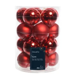 Weihnachtsbaumkugeln aus Glas, weihnachtsrot glanz/matt, Ø6cm, 20St/Box, Decoris