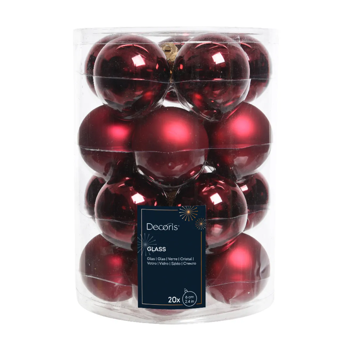 Weihnachtsbaumkugeln aus Glas, ochsenblut glanz/matt, Ø6cm, 20St/Box, Decoris