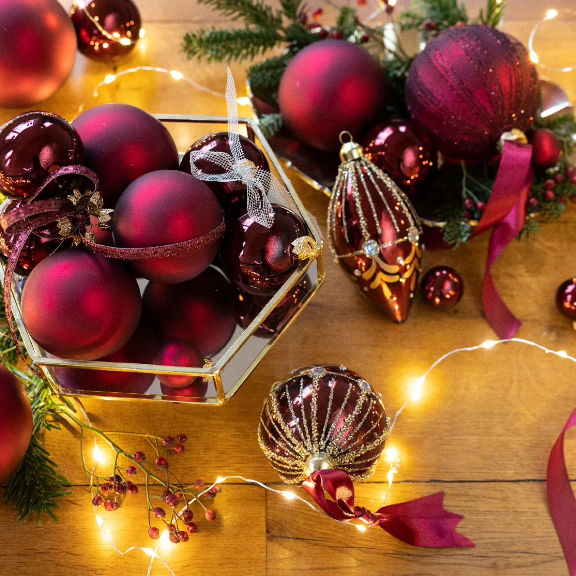 Weihnachtsbaumkugeln aus Glas, ochsenblut glanz/matt, Ø6cm, 20St/Box, Decoris