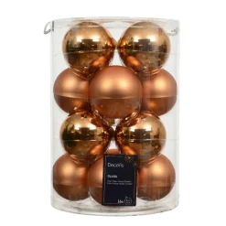 Weihnachtsbaumkugeln aus Glas, brandy glanz/matt, Ø8cm, 16St/Box, Decoris