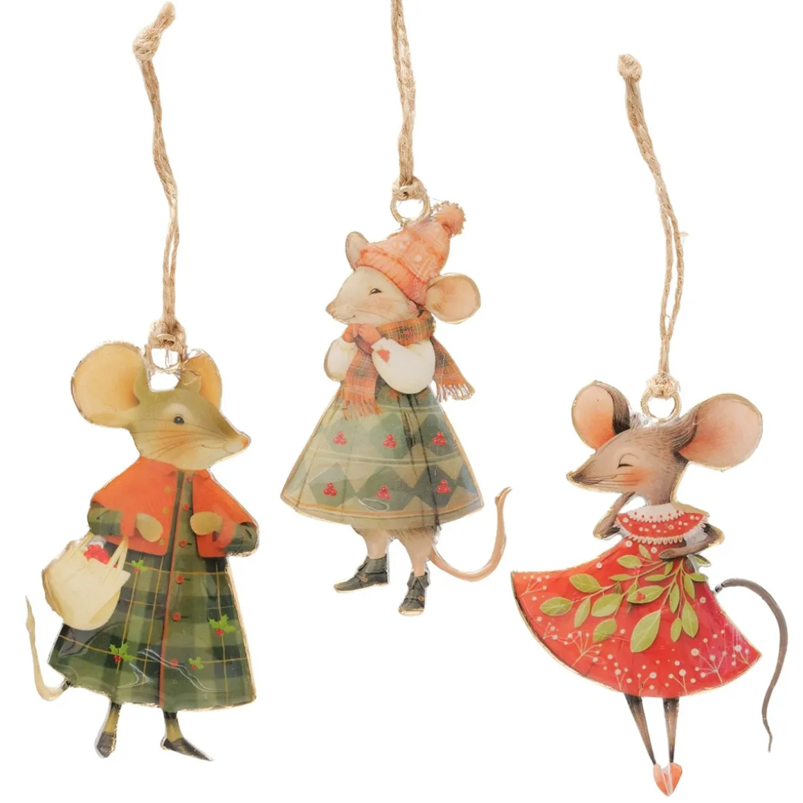 Weihnachtshänger Maus Mossy, Emaillehänger Maus mit Kleid oder Mantel, Boltze Home Collections