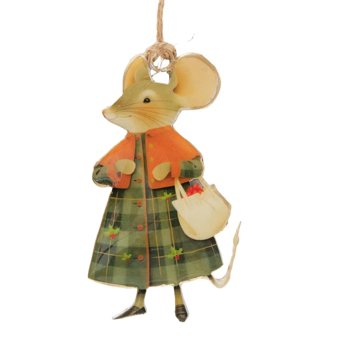 Weihnachtshänger Maus Mossy, Emaillehänger Maus mit Kleid oder Mantel, Boltze Home Collections