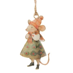 Weihnachtshänger Maus Mossy, Emaillehänger Maus mit Kleid oder Mantel, Boltze Home Collections
