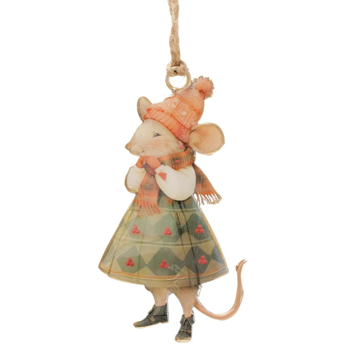 Weihnachtshänger Maus Mossy, Emaillehänger Maus mit Kleid oder Mantel, Boltze Home Collections