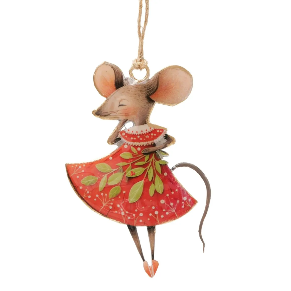Weihnachtshänger Maus Mossy, Emaillehänger Maus mit Kleid oder Mantel, Boltze Home Collections