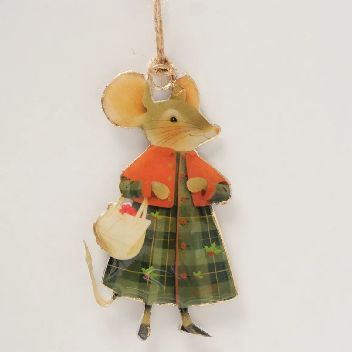 Weihnachtshänger Maus Mossy, Emaillehänger Maus mit Kleid oder Mantel, Boltze Home Collections